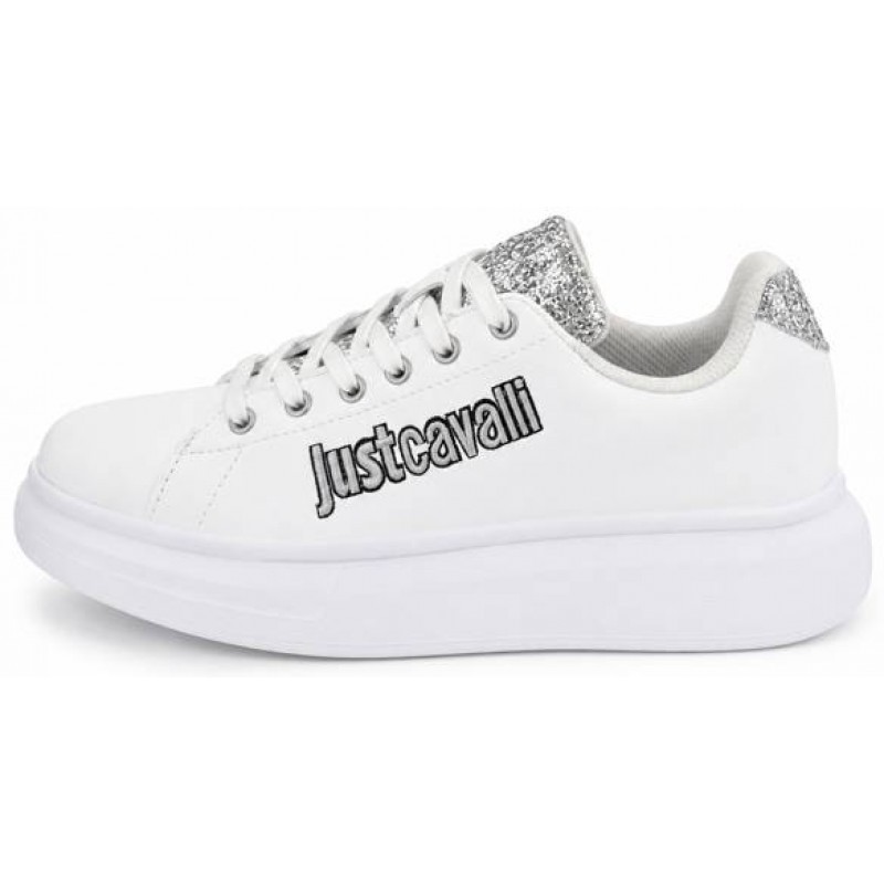 ΓΥΝΑΙΚΕΙΟ SNEAKER ΛΕΥΚΟ JUST CAVALLI 79RA3SB3 ZPB46 003 FONDO URSA DIS.1 LEATHER+GLITTER