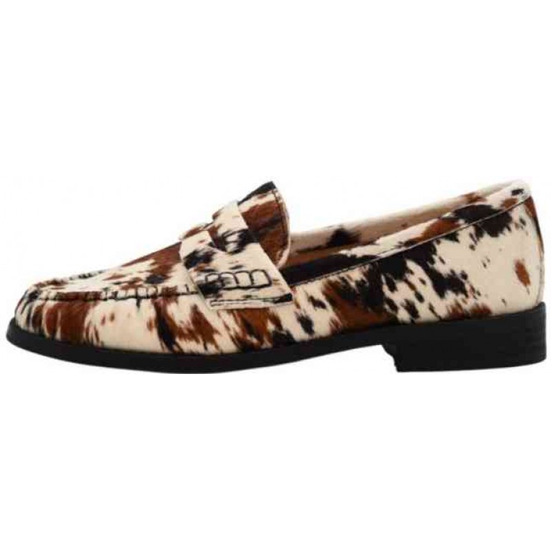 WOMEN'S MOCCASIN BLACK/BROWN/WHITE INUOVO LFG002 PONY MULTY COW