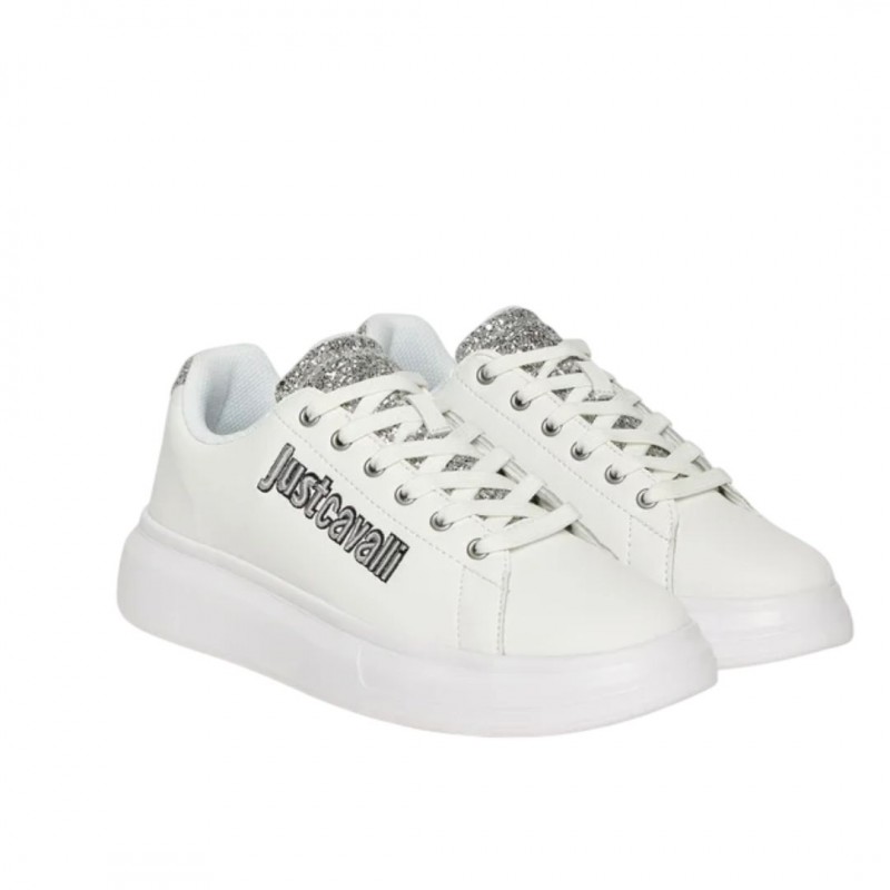 ΓΥΝΑΙΚΕΙΟ SNEAKER ΛΕΥΚΟ JUST CAVALLI 79RA3SB3 ZPB46 003 FONDO URSA DIS.1 LEATHER+GLITTER