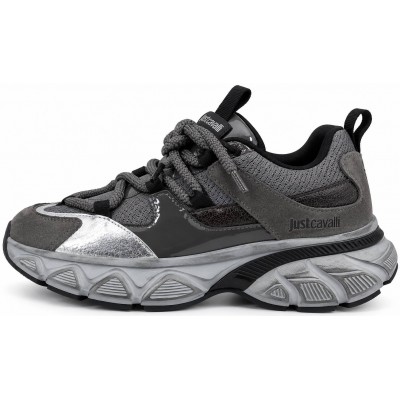ΓΥΝΑΙΚΕΙΟ SNEAKER ΓΚΡΙ JUST CAVALLI 81RA3SC1 ZSF03 827 FONDO STONER DIS.1 MESH+CRACLE+NAPLAK+SUEDE