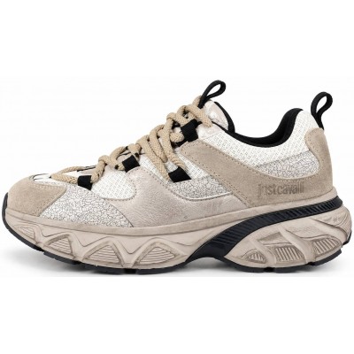 ΓΥΝΑΙΚΕΙΟ SNEAKER ΜΠΕΖ/ΓΚΡΙ JUST CAVALLI 81RA3SC1 ZSF03 RB4 FONDO STONER DIS.1 MESH+CRACKLE+NAPLAK+SUEDE