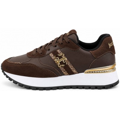 ΓΥΝΑΙΚΕΙΟ SNEAKER ΚΑΦΕ JUST CAVALLI 81RAESJ2 ZPC51 768 FONDO JYCCY DIS.02 LEATHER+SUEDE+GLITTER