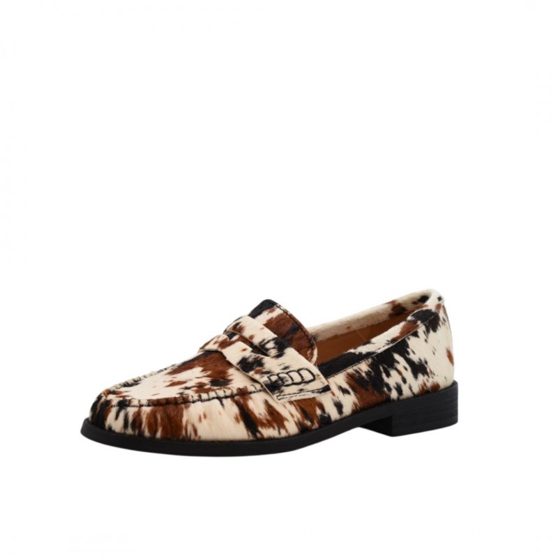 WOMEN'S MOCCASIN BLACK/BROWN/WHITE INUOVO LFG002 PONY MULTY COW