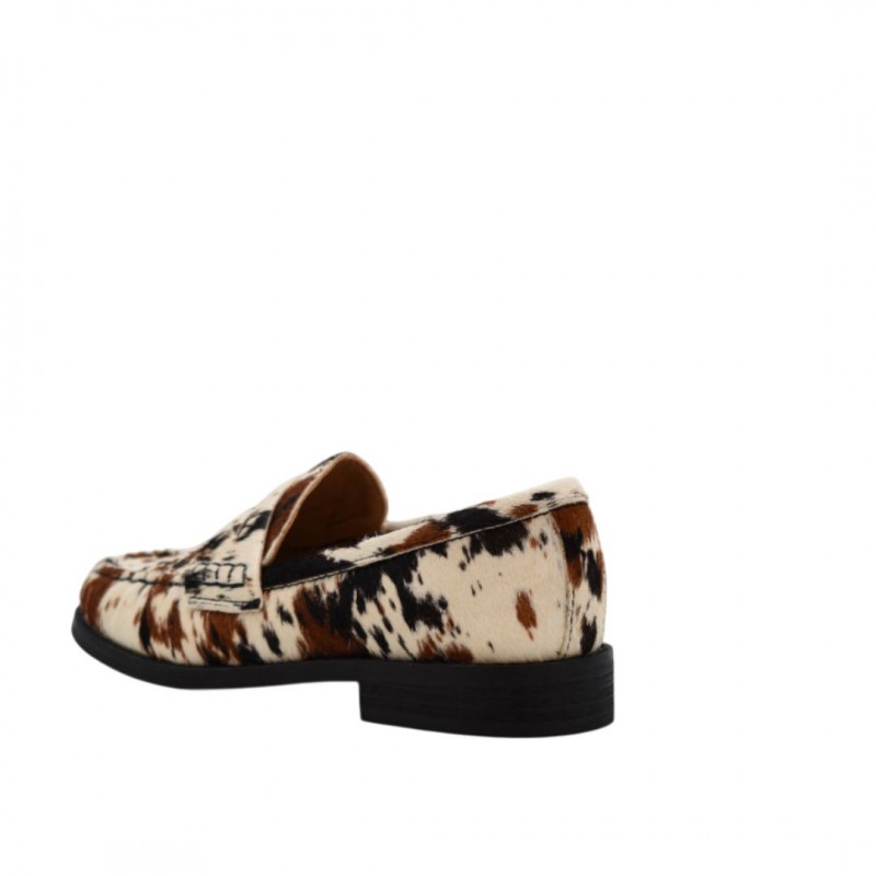 WOMEN'S MOCCASIN BLACK/BROWN/WHITE INUOVO LFG002 PONY MULTY COW
