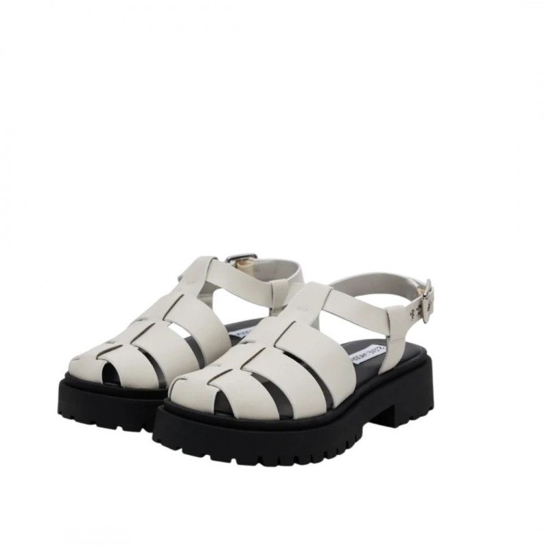 WOMEN'S WHITE SANDAL STEVE MADDEN SM11003808-03001-16Y MARKET WHITE ACTION LEATHER