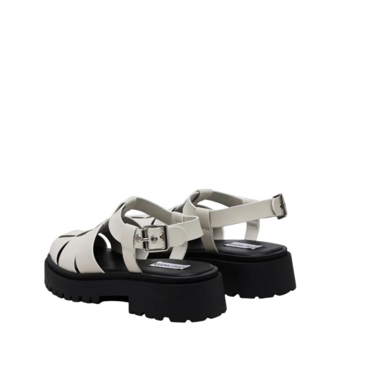 WOMEN'S WHITE SANDAL STEVE MADDEN SM11003808-03001-16Y MARKET WHITE ACTION LEATHER