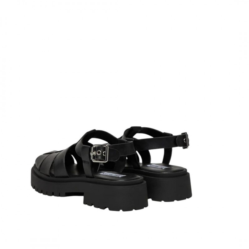 WOMEN'S BLACK SANDAL STEVE MADDEN SM11003808-03001-05O MARKET BLK ACTION LEATHER