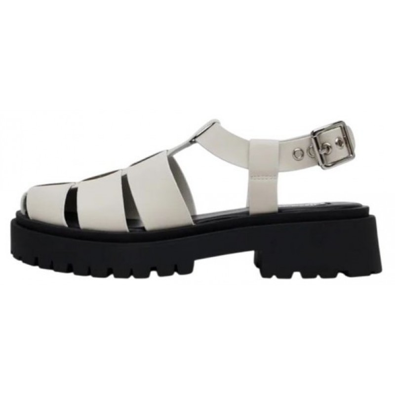 WOMEN'S WHITE SANDAL STEVE MADDEN SM11003808-03001-16Y MARKET WHITE ACTION LEATHER