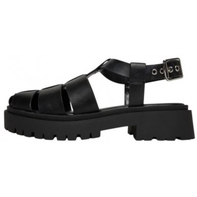 WOMEN'S BLACK SANDAL STEVE MADDEN SM11003808-03001-05O MARKET BLK ACTION LEATHER